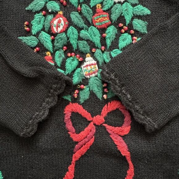 VTG 90s NutCracker Christmas Sweater Tree Embroidered Ornaments Beaded Size M - Picture 6 of 8